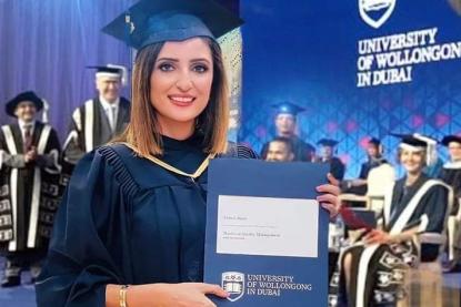 الطالبة منال علامة بو فخر ابنة بريح الشوف تنال الماجستير بمعدل (4/4) في دبي وتنال الإقامة الذهبية 